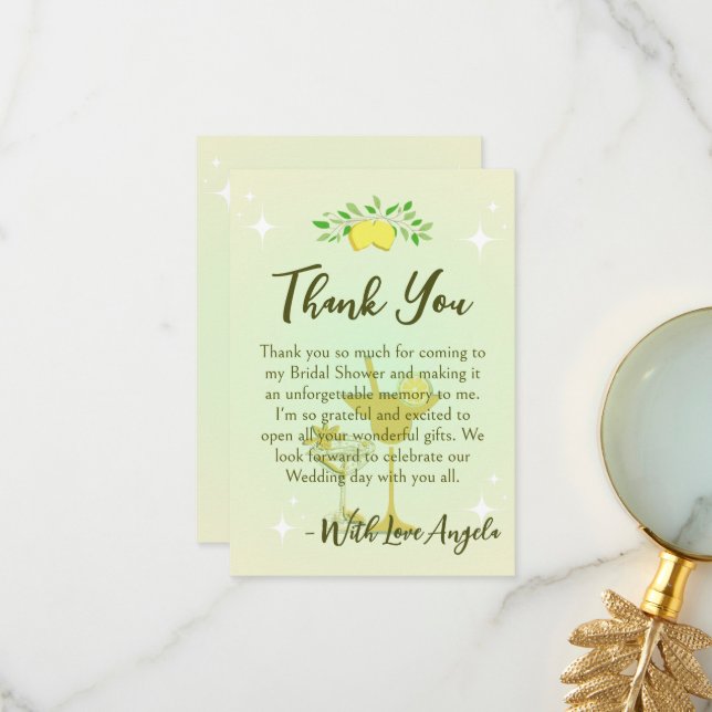Citron Gul Cocktailfest Bröllopsdusch  Tack Kort (Fram/Back In Situ)