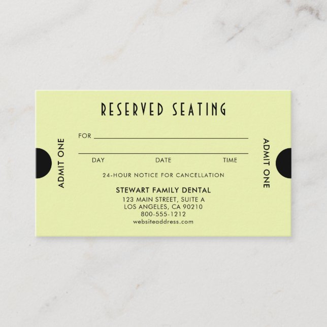 Citron Gult Art Deco Reserved Seed Dental Tidsbeställning Kort (Framsida)