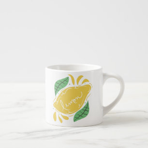 Citron Handritad Bokstavsform Citrus Gul Konst Espressomugg