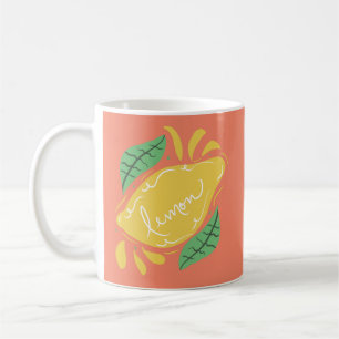 Citron Handritad Bokstavsform Citrus Gulgrön Kaffemugg