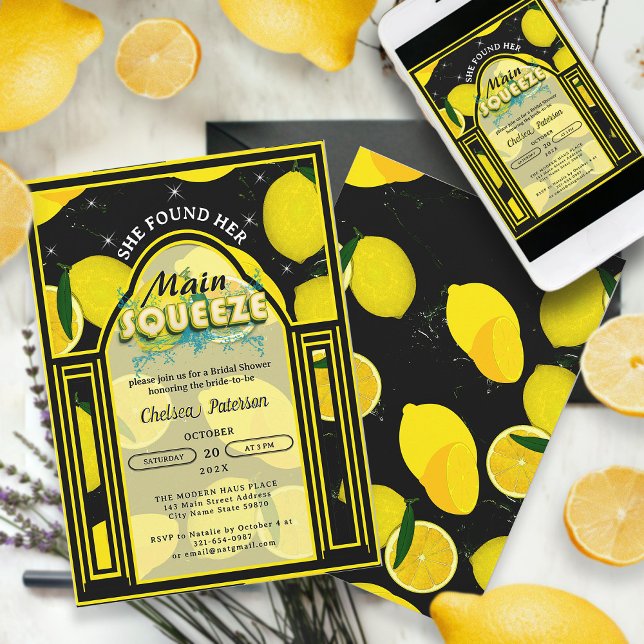 Citron Huvudpress Elegant Båge Svart och Gul Inbjudningar (Skapare uppladdad)