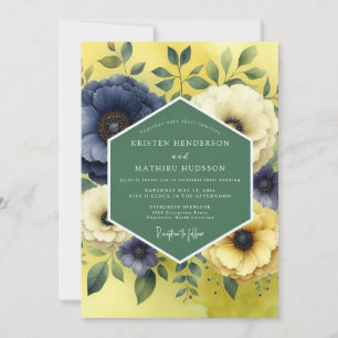 Citron Indigo Bloom Bröllop Inbjudningar