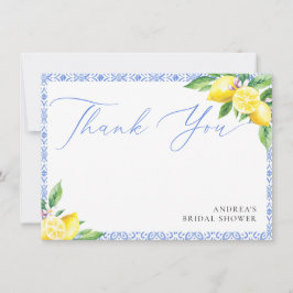 Citron Italiensk Positano Blå Bröllopsdusch Tack Kort