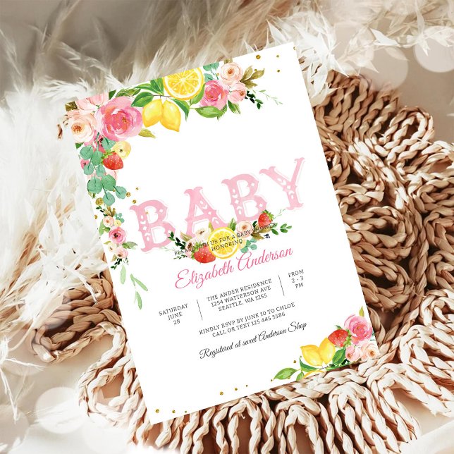 Citron Jordgubbs Blommig Baby Shower Inbjudan (Skapare uppladdad)