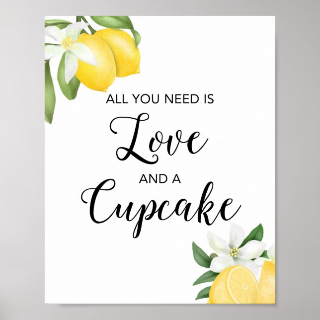 Citron Kärlek & en Cupcake Bröllopsdusch Skylt (Framsidan)