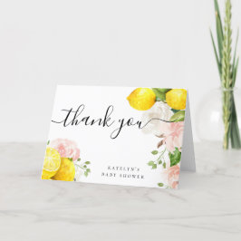 Citron Kort för tack med rosa blommor