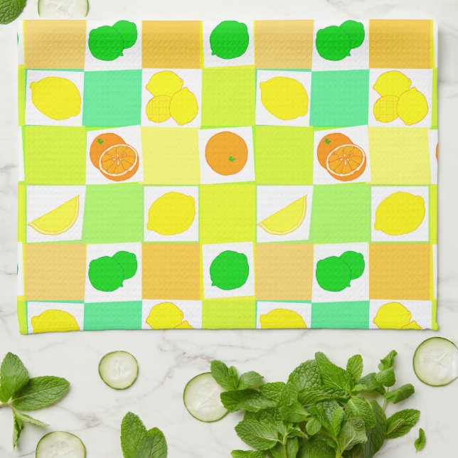 Citron Lime och Apelsin Mönster Kökshandduk (Vikta)