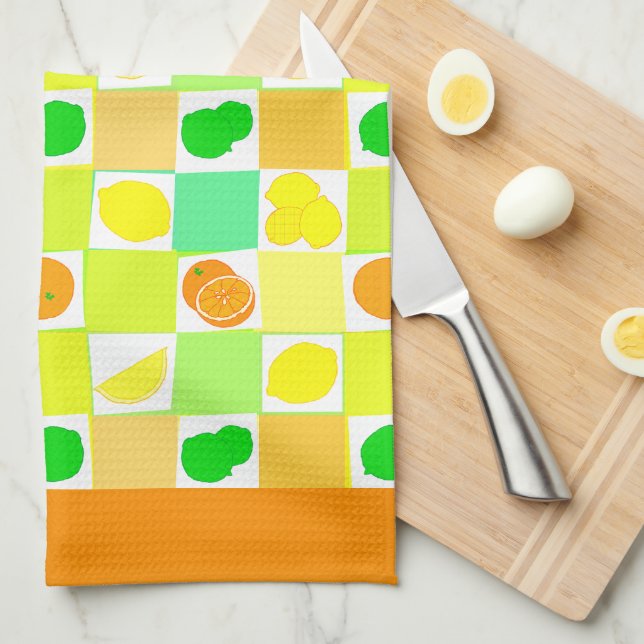 Citron Lime och Apelsinmönster Apelsinfärgad Kant Kökshandduk (Vikt i Fjärdedel)