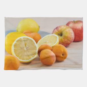 Citron Med Aprikoser Och Äpplen Matfotografering Kökshandduk