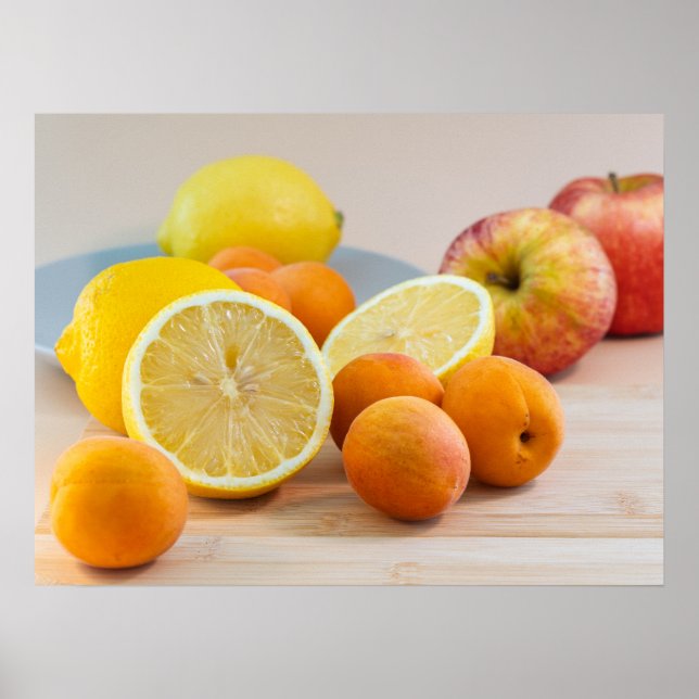 Citron Med Aprikoser Och Äpplen Matfotografering Poster (Framsidan)