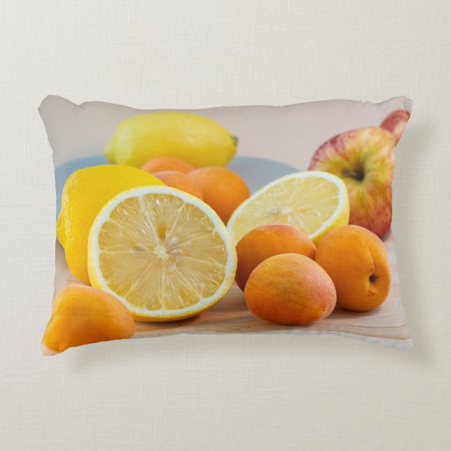 Citron Med Aprikoser Och Äpplen Matfotografering Prydnadskudde (Framsidan)