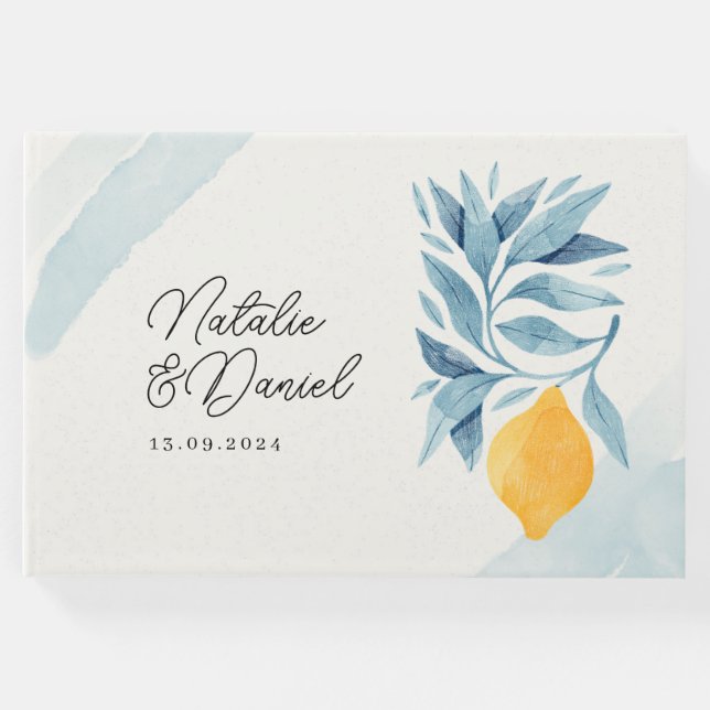 Citron med blå blad botanisk illustration gästböcker (Framsida)