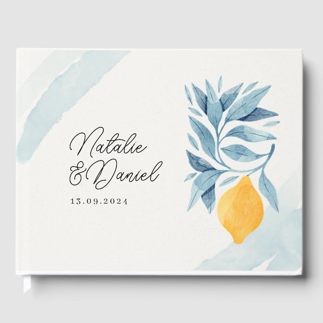 Citron med blå blad botanisk illustration gästböcker (Framsida)