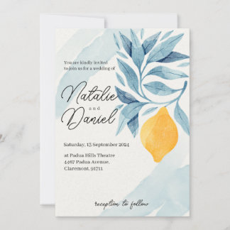 Citron med blå blad botanisk illustration inbjudningar