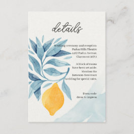 Citron med blå blad botanisk illustration tilläggskort