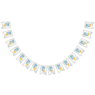 Citron med blå blad botanisk illustration vimplar