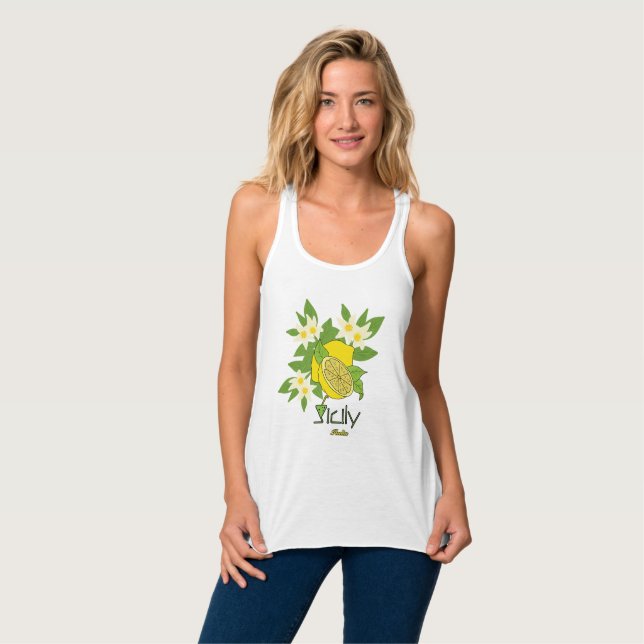 Citron med blommor linne med racerback  (Hel framsida)