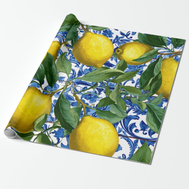 Citron Medelhav Dekorativt Presentpapper (Utrullad)