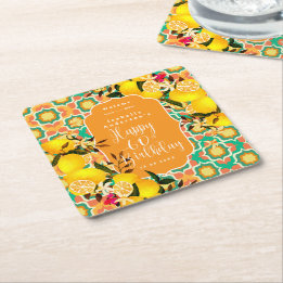 Citron Medelhavet 60-årsdag Orange Underlägg Papper Kvadrat