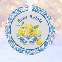 Citron Medelhavet Buon Natale Azulejo Blå Toile