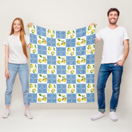 Citron Medelhavet Fransk Landstil Kakel Mönster Fleecefilt