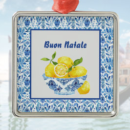 Citron Medelhavet God Jul Azulejo Blå Toile Julgransprydnad Metall