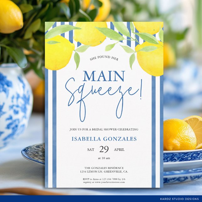 Citron Medelhavet Huvudsqueeze Bröllopsdusch Inbjudningar (The front back of the invitation is shown at a 5x7-inch. Choose size, paper, + corner style.)