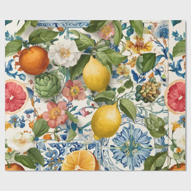 Citron Medelhavs- Dekorativt Presentpapper (Platt)