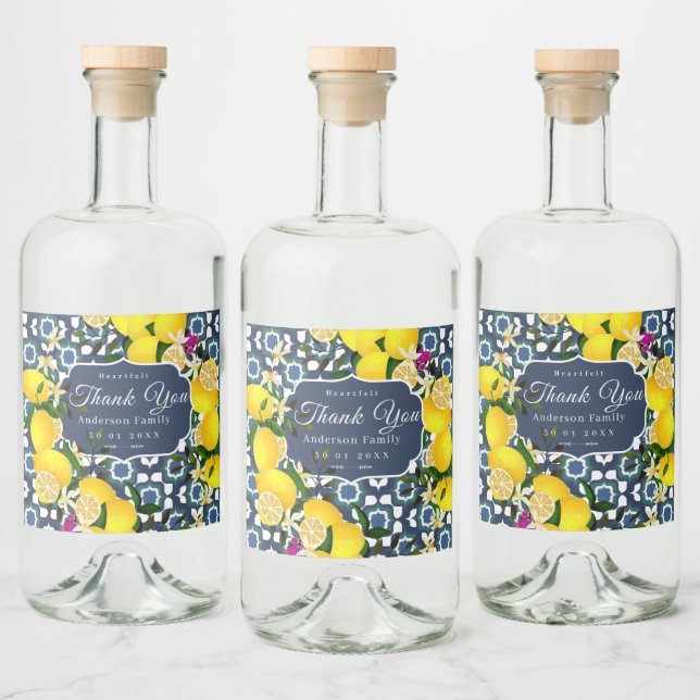 Citron Medelhavsplattor  Marinblå Vit Spritflaskor Etikett (Flaskor)