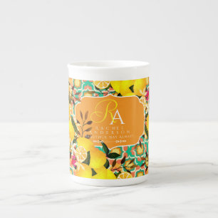 Citron Medelhavsplattor Orange Grön Benporslin Mugg