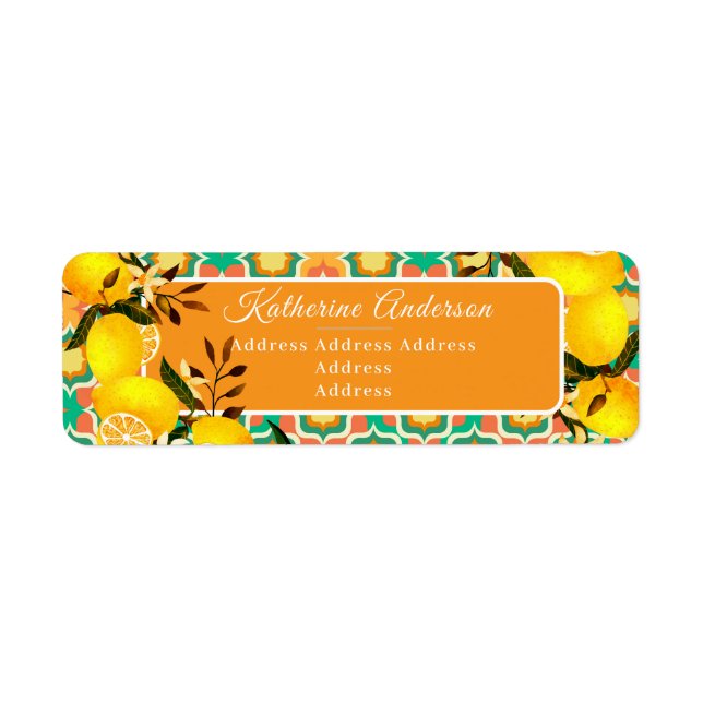 Citron Medelhavsplattor Orange Returadress Etikett (Framsidan)