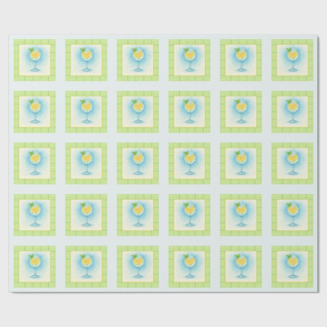Citron Mint Kust Inpackningspapper Rulle Presentpapper (Seam)