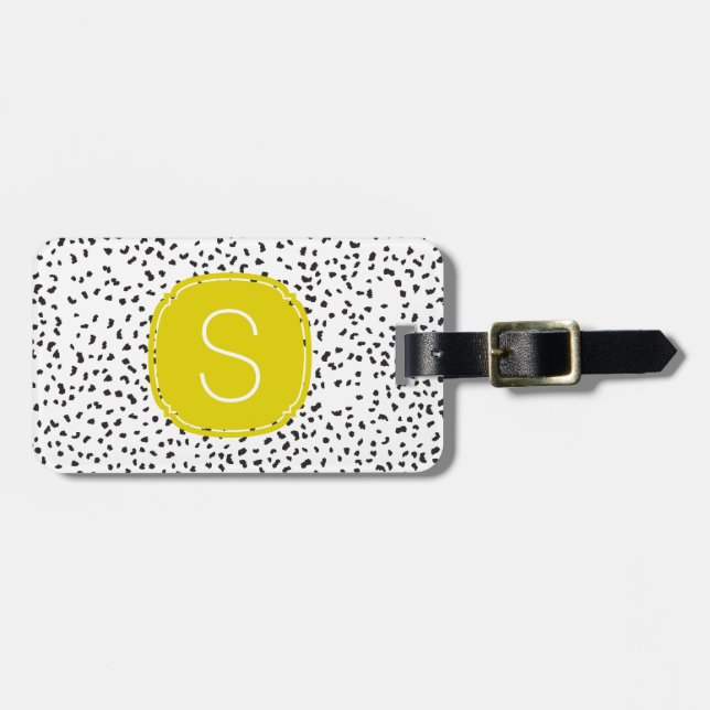 Citron Monogram Black and White Dalmatian Spots Bagagebricka (Horisontell Framsida)