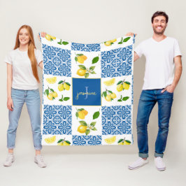 Citron Monogram Namn Fransk Landsbygd Kakel Mönste Fleecefilt