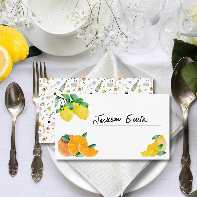 Citron och Apelsin Fransk Bröllopstårtا Visitkort (Lemon and orange french citrus wedding budget place card)