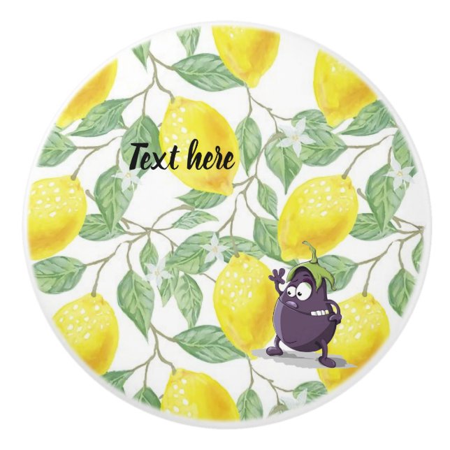 Citron och aubergin keramisk dragstång knopp (Framsidan)
