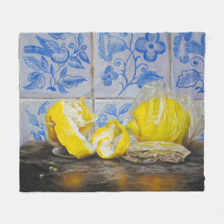 Citron och Azulejos — Klassisk blå och gul stilleb Fleecefilt