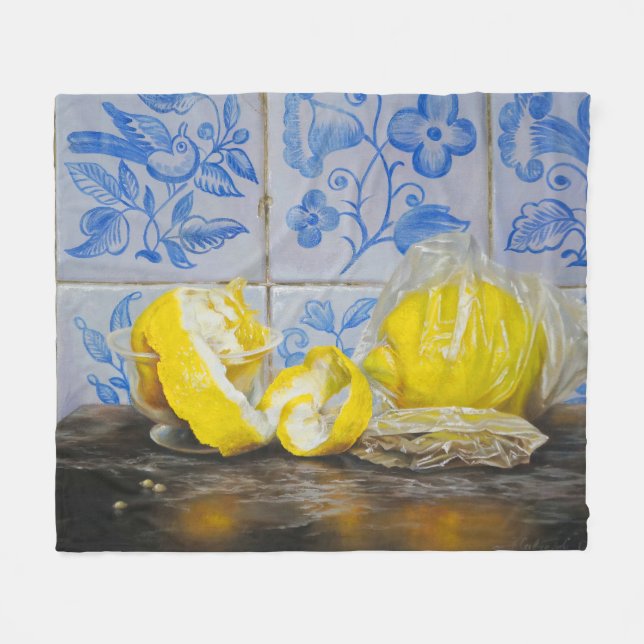 Citron och Azulejos — Klassisk blå och gul stilleb Fleecefilt (Framsidan (Horisontell))