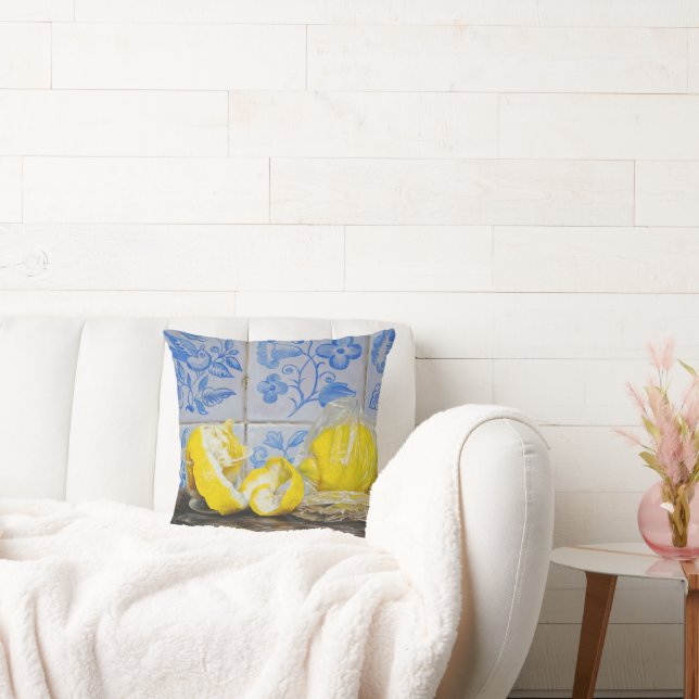 Citron och Azulejos — Klassisk blå och gul stilleb Kudde (Soffa)