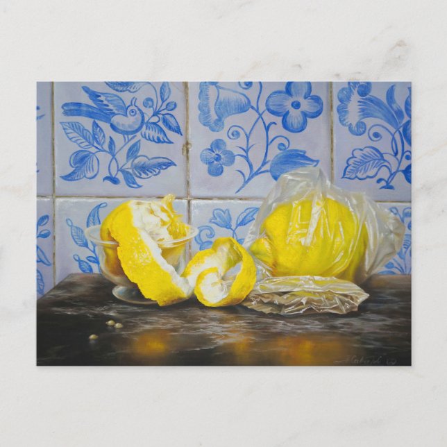 Citron och Azulejos — Klassisk blå och gul stilleb Vykort (Framsida)