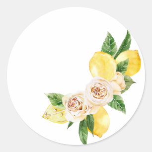 Citron och blommor i vattenfärg runt klistermärke