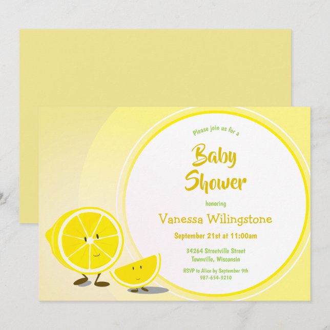 Citron- och citronskivababy showerinbjudan inbjudningar (Fram/baksida)