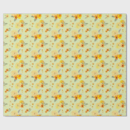 Citron och gul ros Blommig akvarellmönster Presentpapper