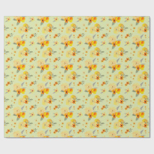 Citron och gul ros Blommig akvarellmönster Presentpapper
