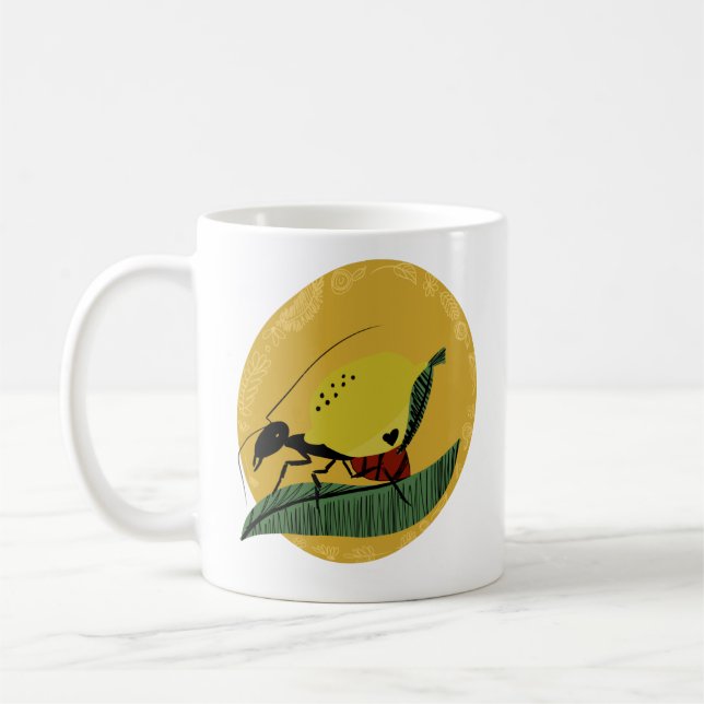 Citron och myrtecknad teckning kaffemugg (Vänster)