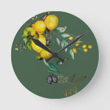 Citron och oliv akvarell väggklocka