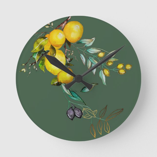 Citron och oliv akvarell väggklocka (Framsida)