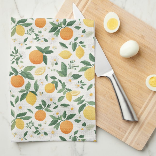 Citron Och Orange Citrusmönster  Kökshandduk (Vikt i Fjärdedel)