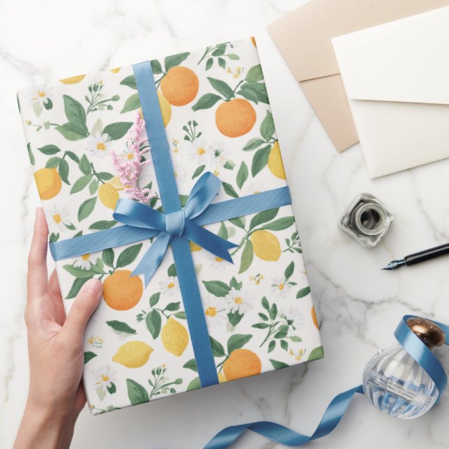 Citron Och Orange Citrusmönster  Presentpapper (Gifting)