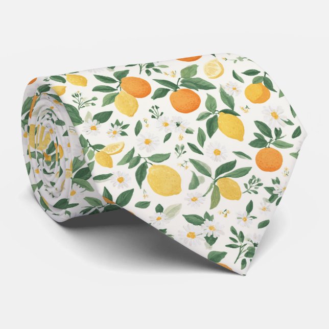 Citron Och Orange Citrusmönster  Slips (Rullad)